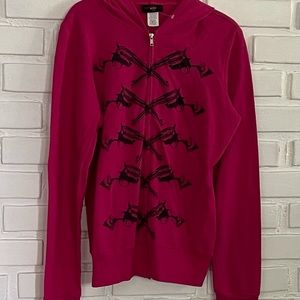 Hot Pink Pistol print zip up hoodie, NWOT